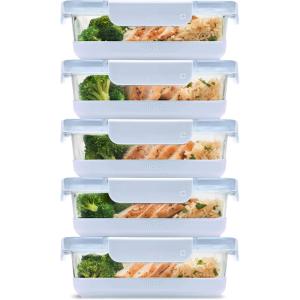 imageEllo Duraglass Refresh 34 Cup Meal Prep Sets 10Pc 5 Pack Set Glass Food Storage Container with Silicone Boot and Airtight BPAFree Plastic Lids Dishwasher Microwave and Freezer SafeDusk DelightHalogen Blue with Boot