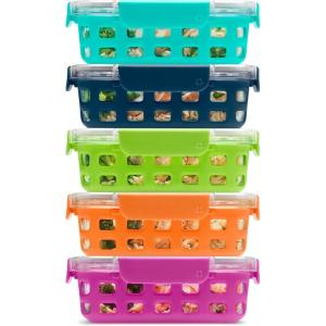 imageEllo Duraglass Refresh 34 Cup Meal Prep Sets 10Pc 5 Pack Set Glass Food Storage Container with Silicone Boot and Airtight BPAFree Plastic Lids Dishwasher Microwave and Freezer SafeDusk DelightFruit Salad