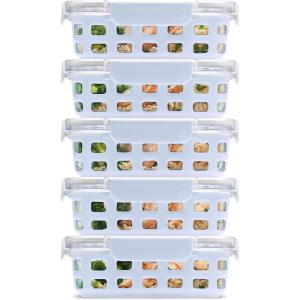 imageEllo Duraglass Refresh 34 Cup Meal Prep Sets 10Pc 5 Pack Set Glass Food Storage Container with Silicone Boot and Airtight BPAFree Plastic Lids Dishwasher Microwave and Freezer SafeDusk DelightHalogen Blue with Sleeve