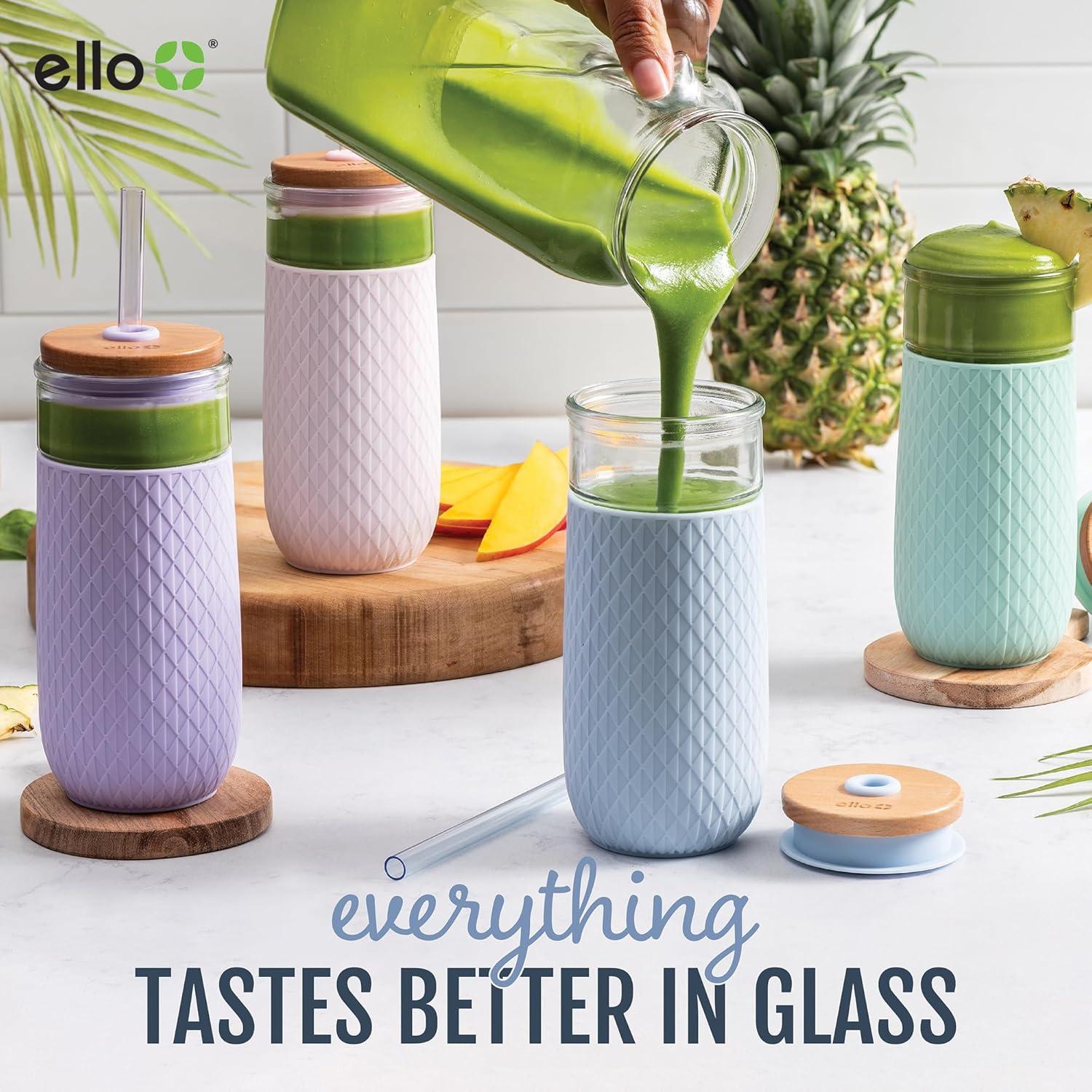 imageEllo Devon 18oz Glass Tumbler with Straw Friction Fit Bamboo Wood Lid and Silicone Sleeve  Perfect for Iced Coffee Tea Matcha and SmoothiesMauve