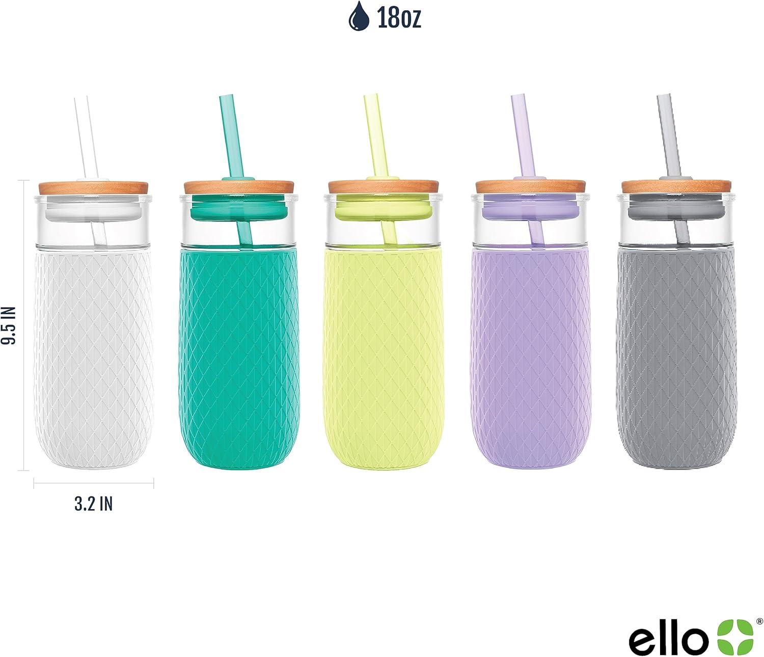 imageEllo Devon 18oz Glass Tumbler with Straw Friction Fit Bamboo Wood Lid and Silicone Sleeve  Perfect for Iced Coffee Tea Matcha and SmoothiesMauve