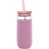 imageEllo Devon 18oz Glass Tumbler with Straw Friction Fit Bamboo Wood Lid and Silicone Sleeve  Perfect for Iced Coffee Tea Matcha and SmoothiesMauve