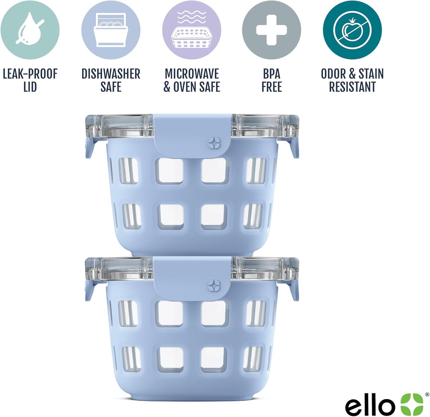 imageEllo Duraglass 8Pack 2 Cup Reusable Glass Container Jar with Leak Proof Lids and Protective Silicone Sleeves  Perfect for Overnight Oats Snacks Yogurt  BPAFree  Dishwasher Safe  Halogen Blue