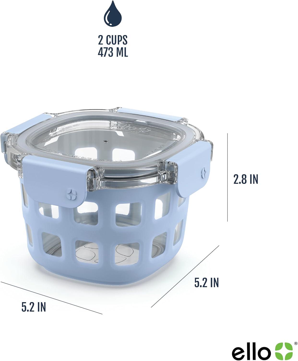 imageEllo Duraglass 8Pack 2 Cup Reusable Glass Container Jar with Leak Proof Lids and Protective Silicone Sleeves  Perfect for Overnight Oats Snacks Yogurt  BPAFree  Dishwasher Safe  Halogen Blue