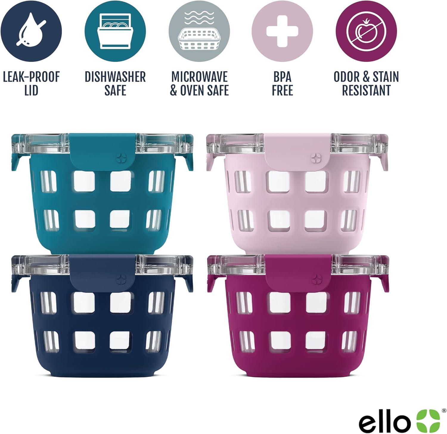 imageEllo Duraglass 8Pack 2 Cup Reusable Glass Container Jar with Leak Proof Lids and Protective Silicone Sleeves  Perfect for Overnight Oats Yogurt  BPAFree  Dishwasher Safe  Evening Orchard