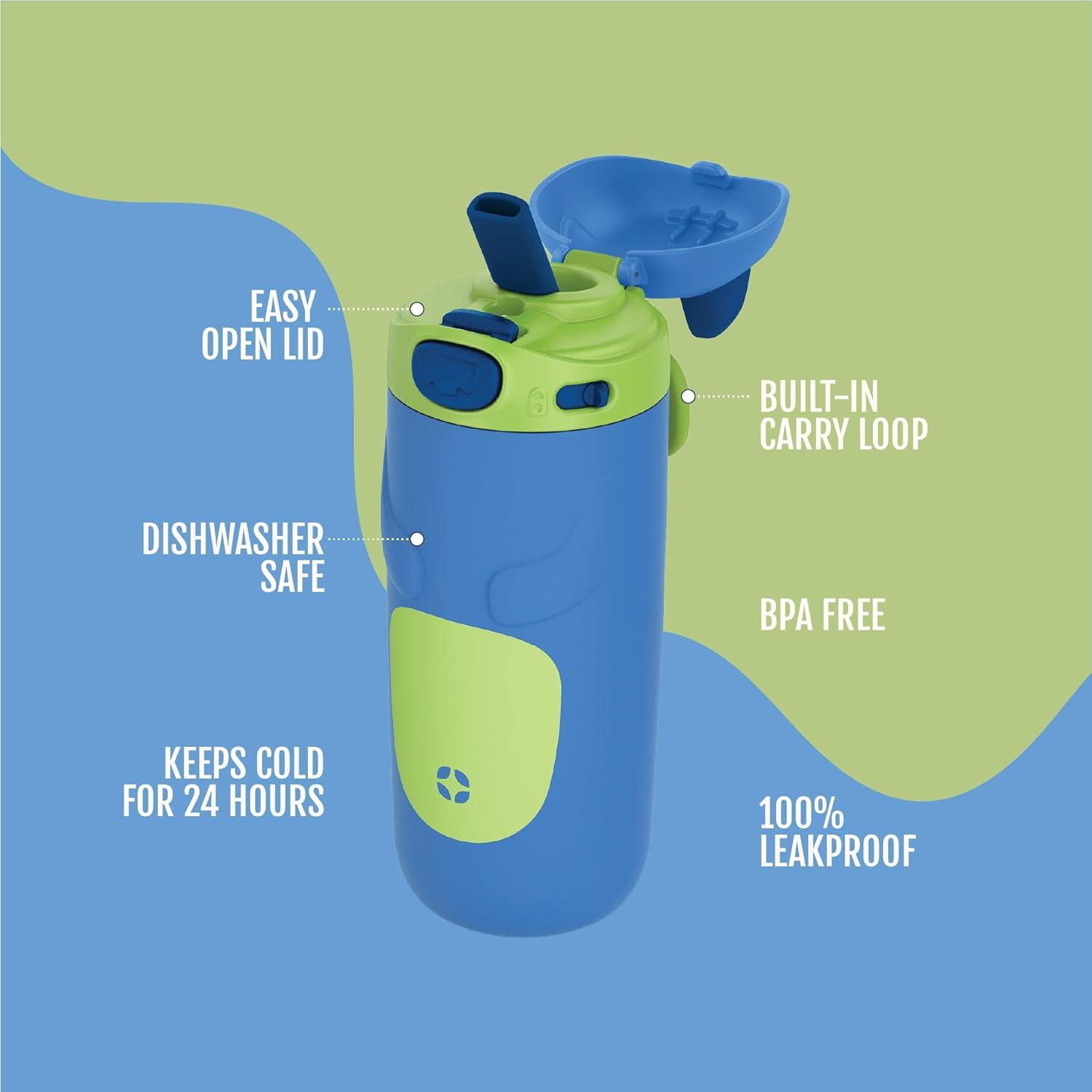 imageEllo Ellies 12oz Vacuum Insulated Stainless Steel Kids Water Bottle with Straw and Builtin Carrying Handle and LeakProof Locking Lid for School Backpack Lunchbox and Outdoor Sports PandaDog