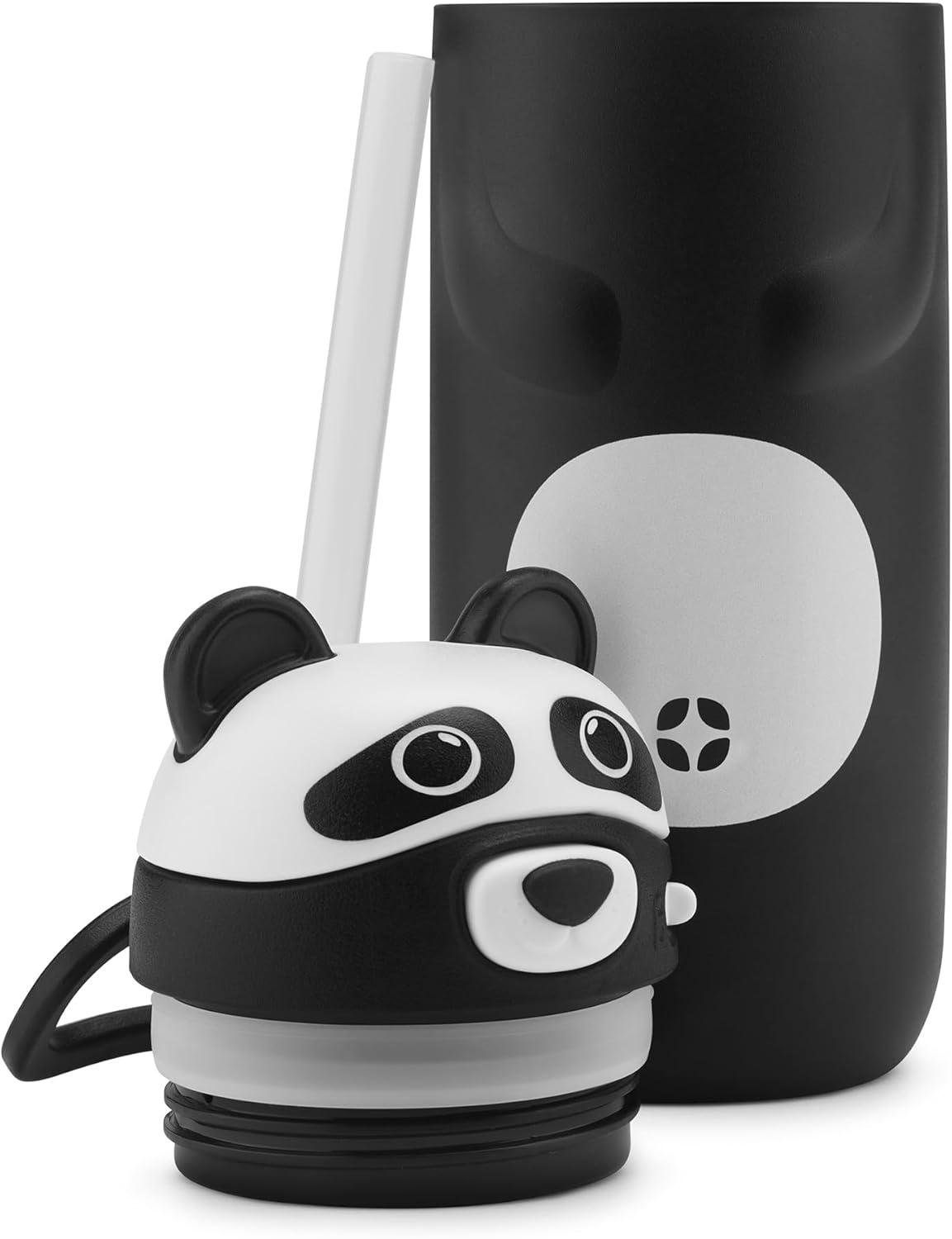 imageEllo Ellies 12oz Vacuum Insulated Stainless Steel Kids Water Bottle with Straw and Builtin Carrying Handle and LeakProof Locking Lid for School Backpack Lunchbox and Outdoor Sports PandaPanda