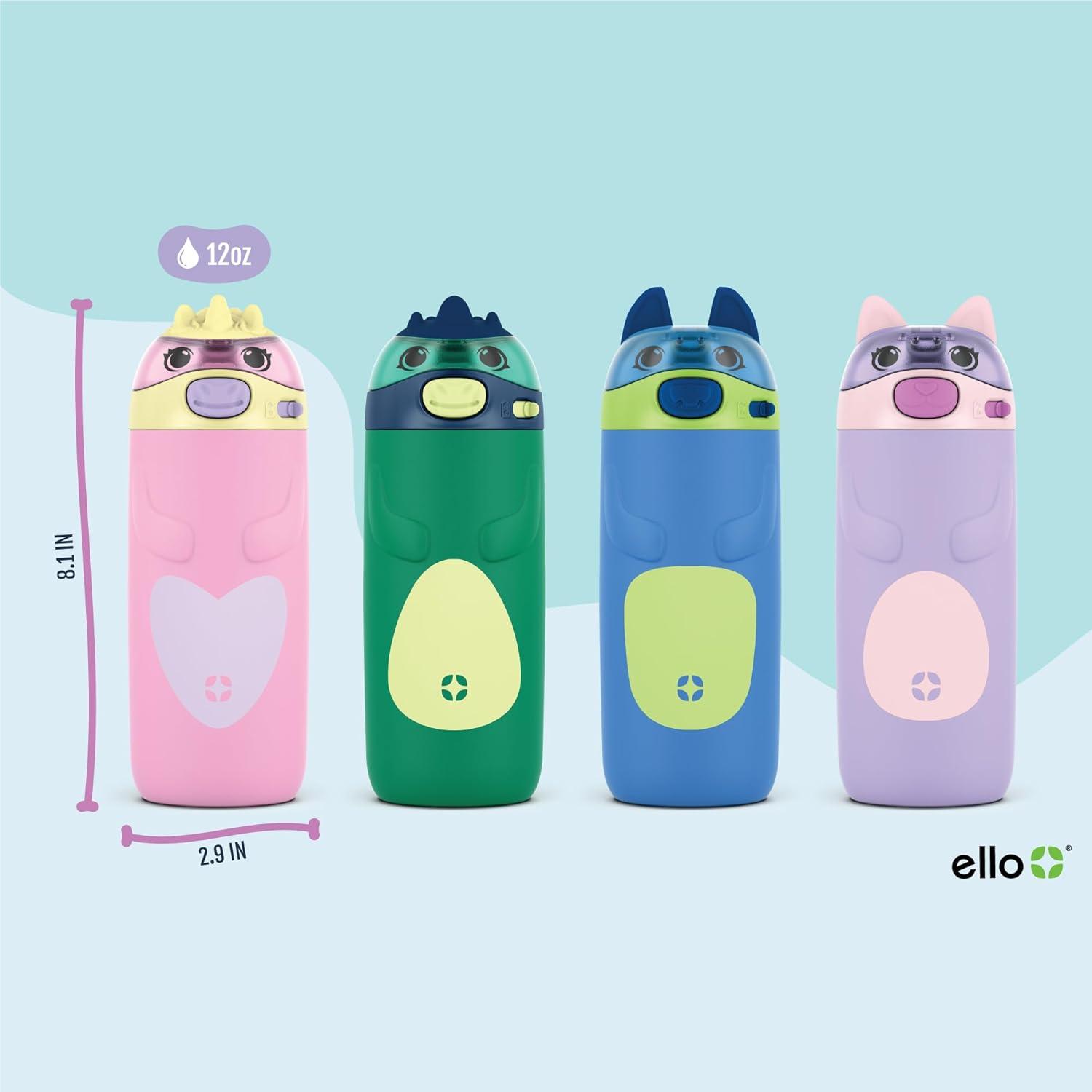 imageEllo Ellies 12oz Vacuum Insulated Stainless Steel Kids Water Bottle with Straw and Builtin Carrying Handle and LeakProof Locking Lid for School Backpack Lunchbox and Outdoor Sports PandaDino