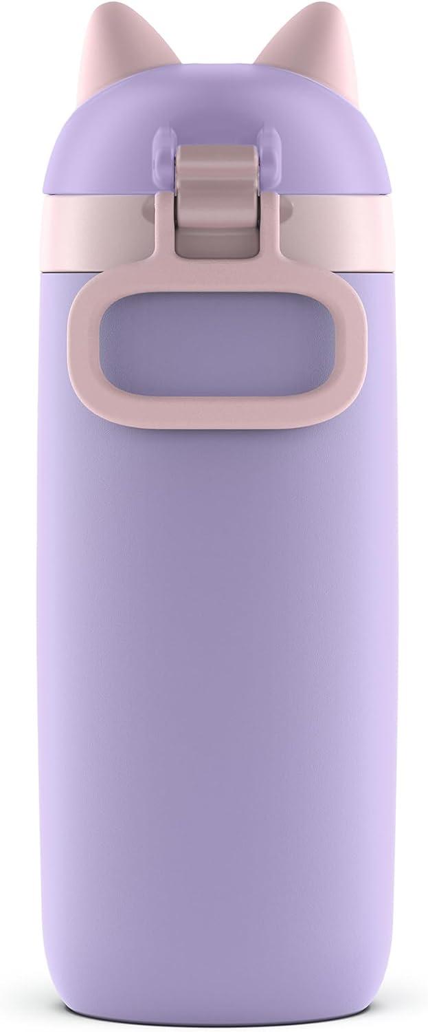 imageEllo Ellies 12oz Vacuum Insulated Stainless Steel Kids Water Bottle with Straw and Builtin Carrying Handle and LeakProof Locking Lid for School Backpack Lunchbox and Outdoor Sports PandaCat