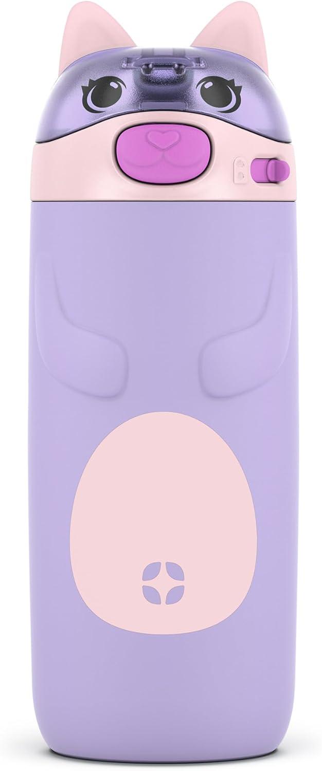 imageEllo Ellies 12oz Vacuum Insulated Stainless Steel Kids Water Bottle with Straw and Builtin Carrying Handle and LeakProof Locking Lid for School Backpack Lunchbox and Outdoor Sports PandaCat