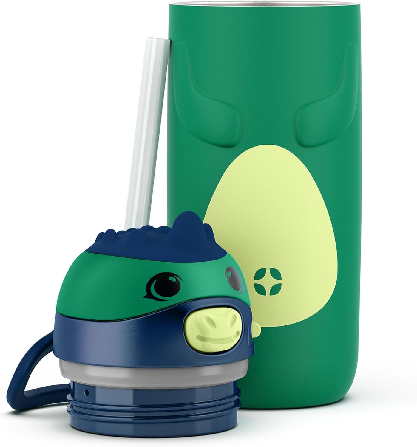 imageEllo Ellies 12oz Vacuum Insulated Stainless Steel Kids Water Bottle with Straw and Builtin Carrying Handle and LeakProof Locking Lid for School Backpack Lunchbox and Outdoor Sports PandaDino