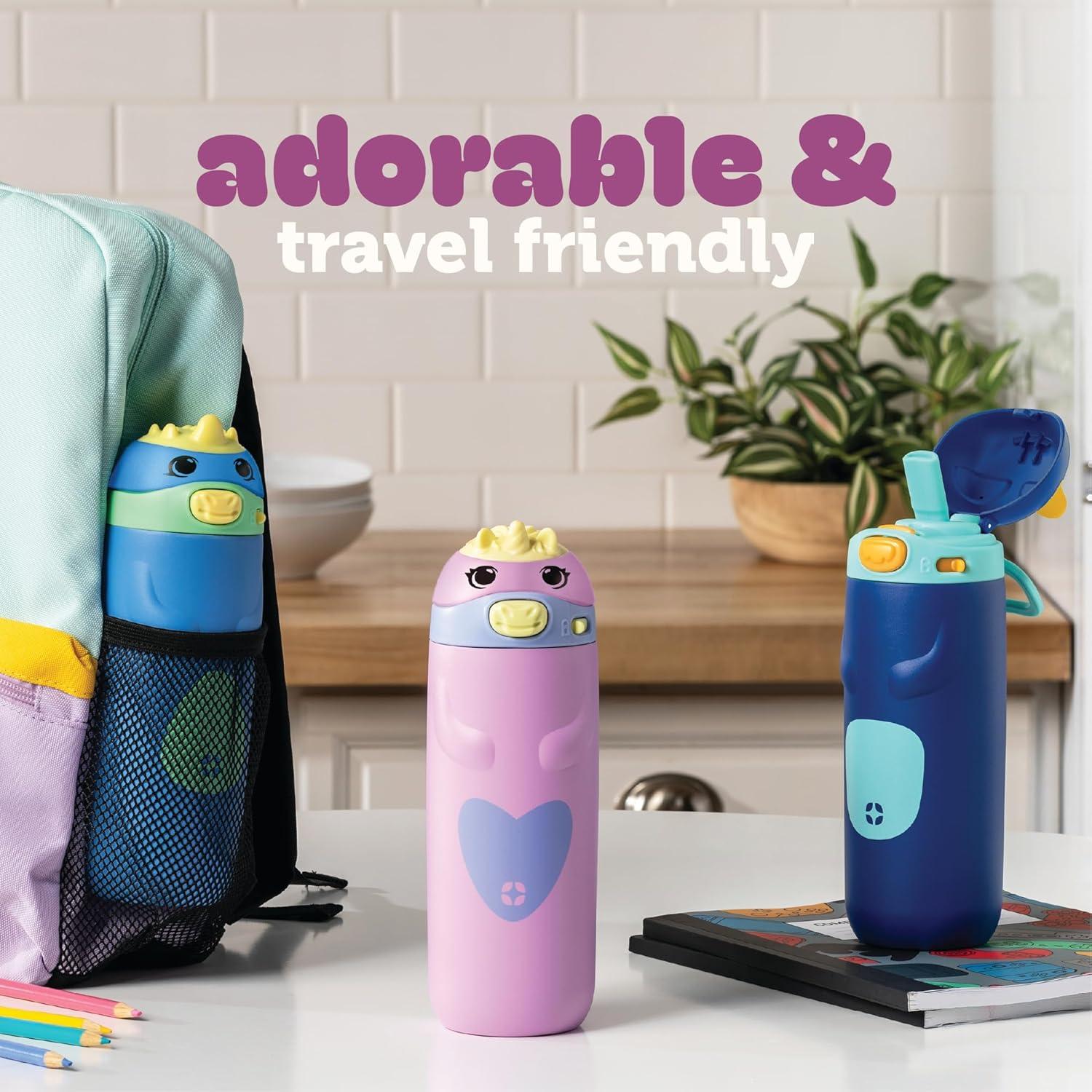 imageEllo Ellies 12oz Vacuum Insulated Stainless Steel Kids Water Bottle with Straw and Builtin Carrying Handle and LeakProof Locking Lid for School Backpack Lunchbox and Outdoor Sports PandaDino