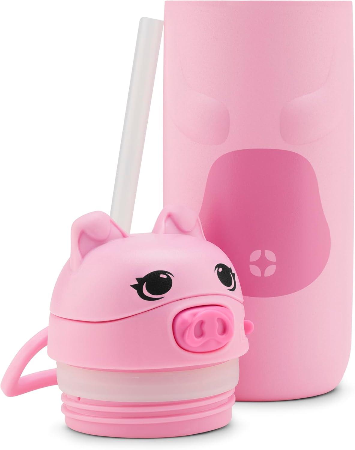 imageEllo Ellies 12oz Vacuum Insulated Stainless Steel Kids Water Bottle with Straw and Builtin Carrying Handle and LeakProof Locking Lid for School Backpack Lunchbox and Outdoor Sports PandaPig