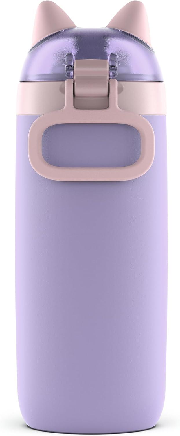 imageEllo Ellies 12oz Vacuum Insulated Stainless Steel Kids Water Bottle with Straw and Builtin Carrying Handle and LeakProof Locking Lid for School Backpack Lunchbox and Outdoor Sports PandaCat