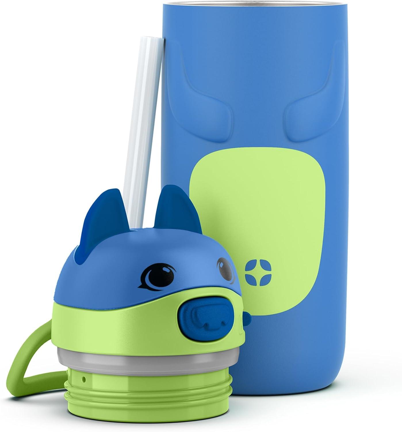 imageEllo Ellies 12oz Vacuum Insulated Stainless Steel Kids Water Bottle with Straw and Builtin Carrying Handle and LeakProof Locking Lid for School Backpack Lunchbox and Outdoor Sports PandaDog