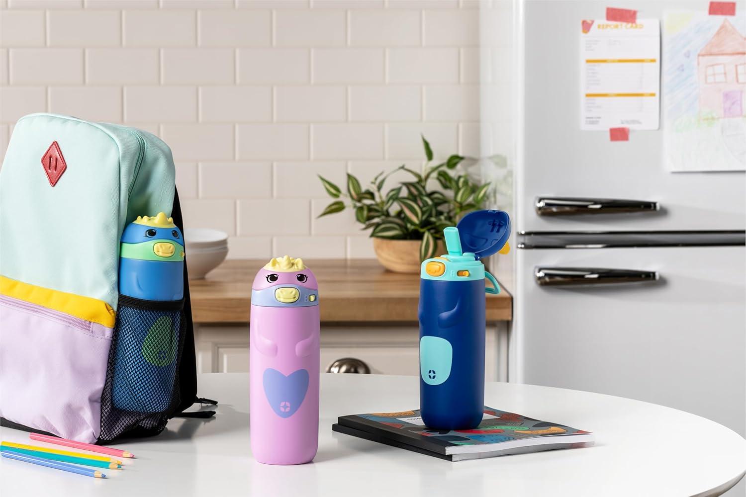 imageEllo Ellies 12oz Vacuum Insulated Stainless Steel Kids Water Bottle with Straw and Builtin Carrying Handle and LeakProof Locking Lid for School Backpack Lunchbox and Outdoor Sports PandaCat
