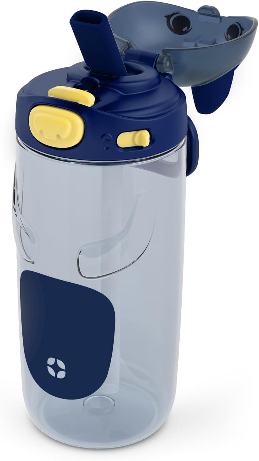 imageEllo Ellies 16oz Plastic Kids Water Bottle with Straw and Builtin Carrying Handle and LeakProof Locking Lid for School backpack Lunchbox and Outdoor Sports PigDog