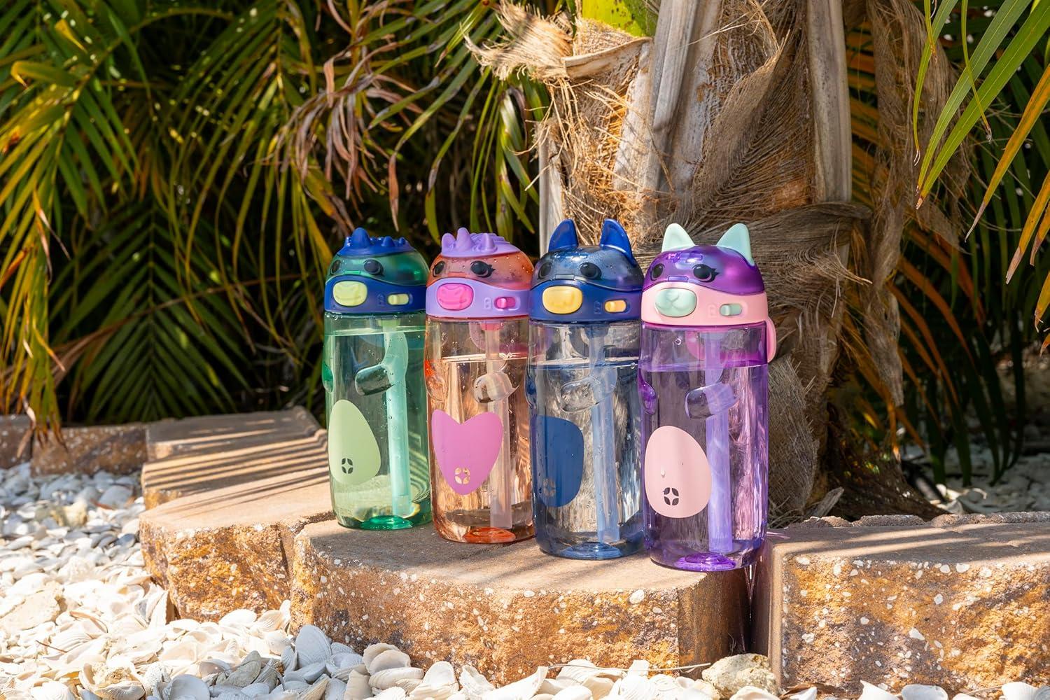 imageEllo Ellies 16oz Plastic Kids Water Bottle with Straw and Builtin Carrying Handle and LeakProof Locking Lid for School backpack Lunchbox and Outdoor Sports PigUnicorn