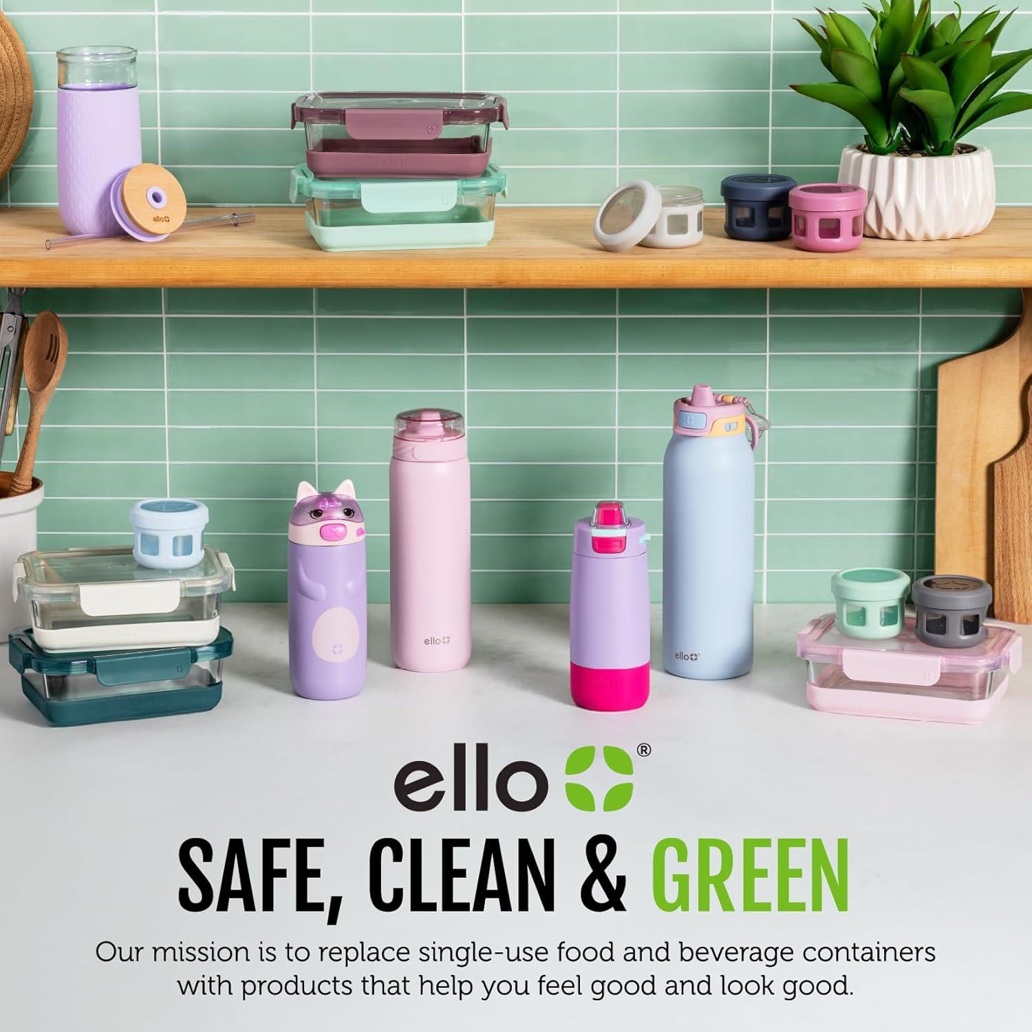 imageEllo Ellies 16oz Plastic Kids Water Bottle with Straw and Builtin Carrying Handle and LeakProof Locking Lid for School backpack Lunchbox and Outdoor Sports PigPig