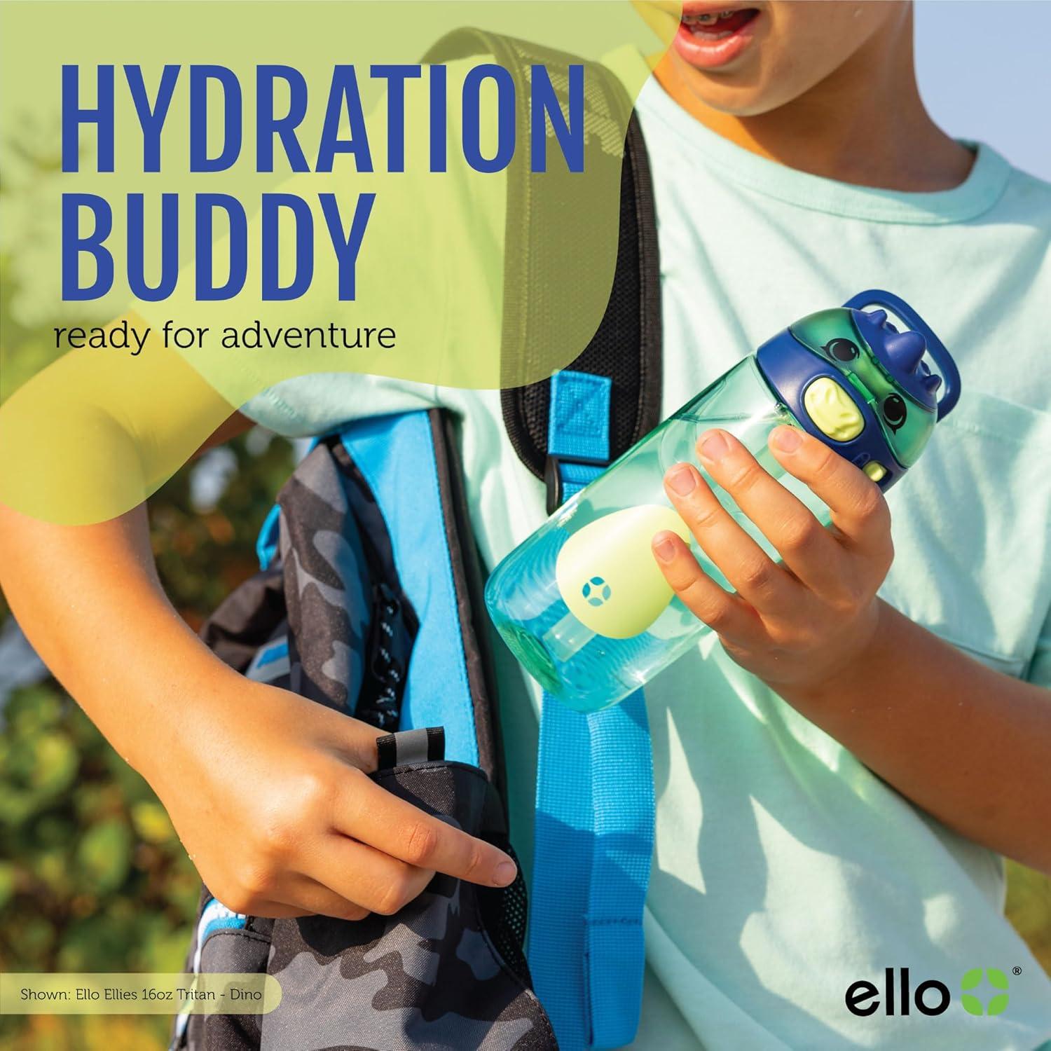 imageEllo Ellies 16oz Plastic Kids Water Bottle with Straw and Builtin Carrying Handle and LeakProof Locking Lid for School backpack Lunchbox and Outdoor Sports PigDog
