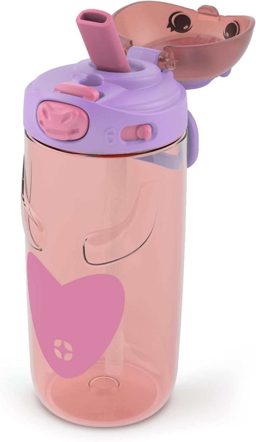 imageEllo Ellies 16oz Plastic Kids Water Bottle with Straw and Builtin Carrying Handle and LeakProof Locking Lid for School backpack Lunchbox and Outdoor Sports PigUnicorn
