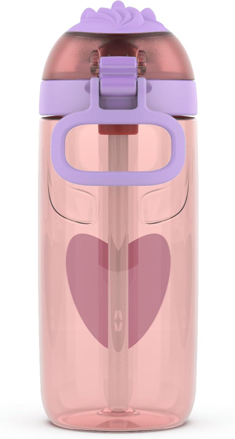 imageEllo Ellies 16oz Plastic Kids Water Bottle with Straw and Builtin Carrying Handle and LeakProof Locking Lid for School backpack Lunchbox and Outdoor Sports PigUnicorn