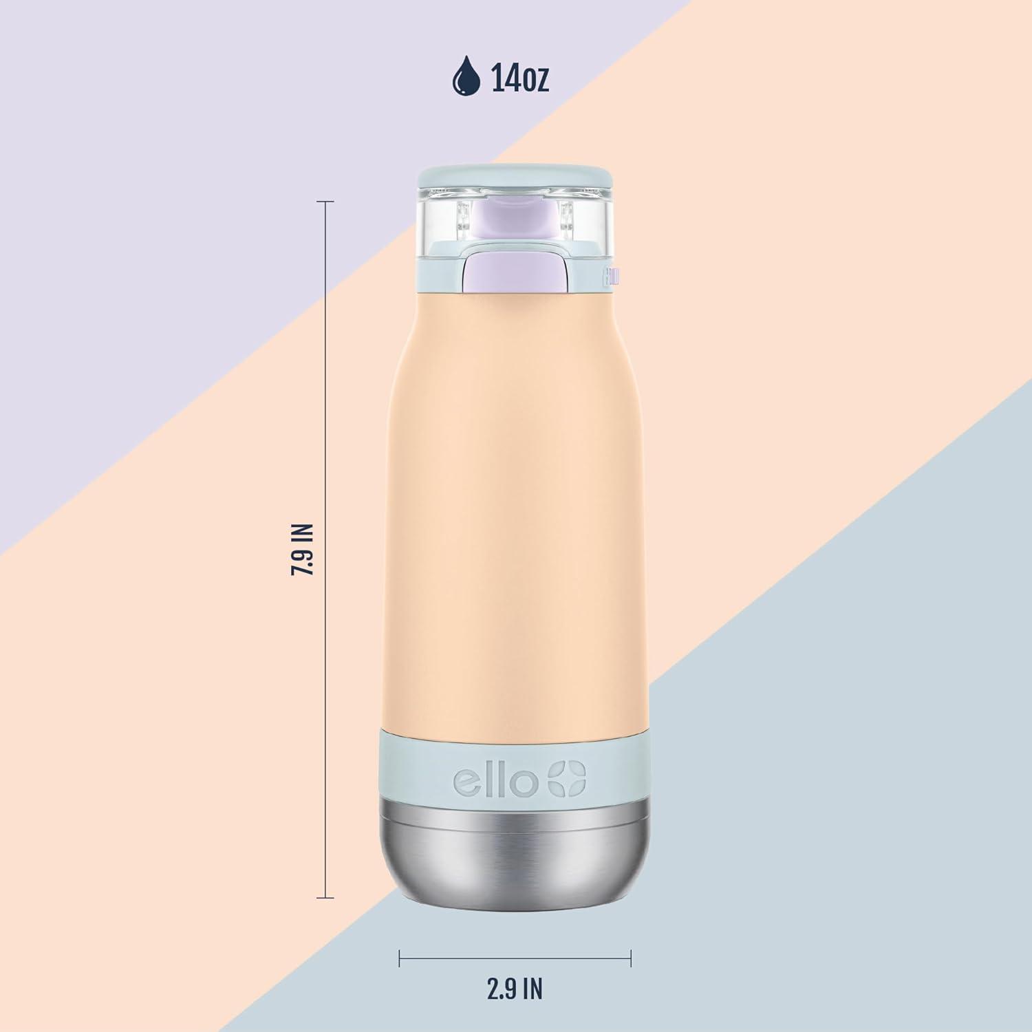 imageEllo Emma 14oz Vacuum Insulated Stainless Steel Kids Water Bottle with Straw and Builtin Carrying Handle and LeakProof Locking Lid for School Backpack Lunchbox and Outdoor SportsTwilight Breeze