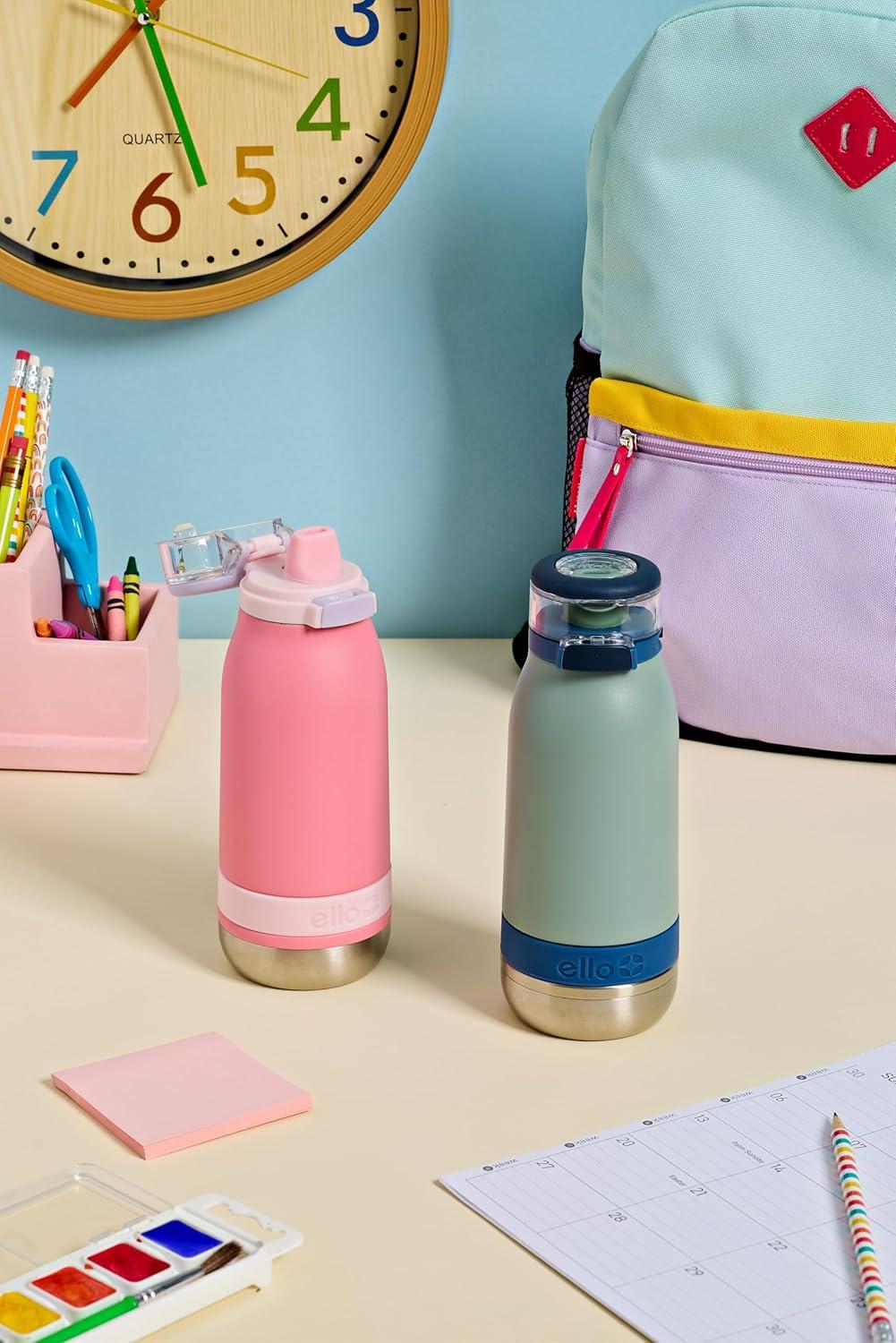 imageEllo Emma 14oz Vacuum Insulated Stainless Steel Kids Water Bottle with Straw and Builtin Carrying Handle and LeakProof Locking Lid for School Backpack Lunchbox and Outdoor SportsSweetheart