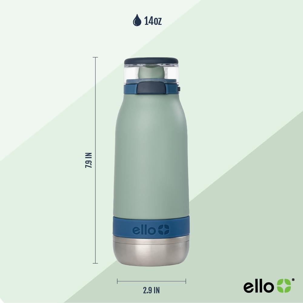 imageEllo Emma 14oz Vacuum Insulated Stainless Steel Kids Water Bottle with Straw and Builtin Carrying Handle and LeakProof Locking Lid for School Backpack Lunchbox and Outdoor SportsSeaside