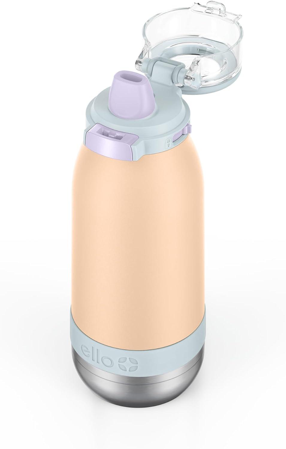 imageEllo Emma 14oz Vacuum Insulated Stainless Steel Kids Water Bottle with Straw and Builtin Carrying Handle and LeakProof Locking Lid for School Backpack Lunchbox and Outdoor SportsTwilight Breeze