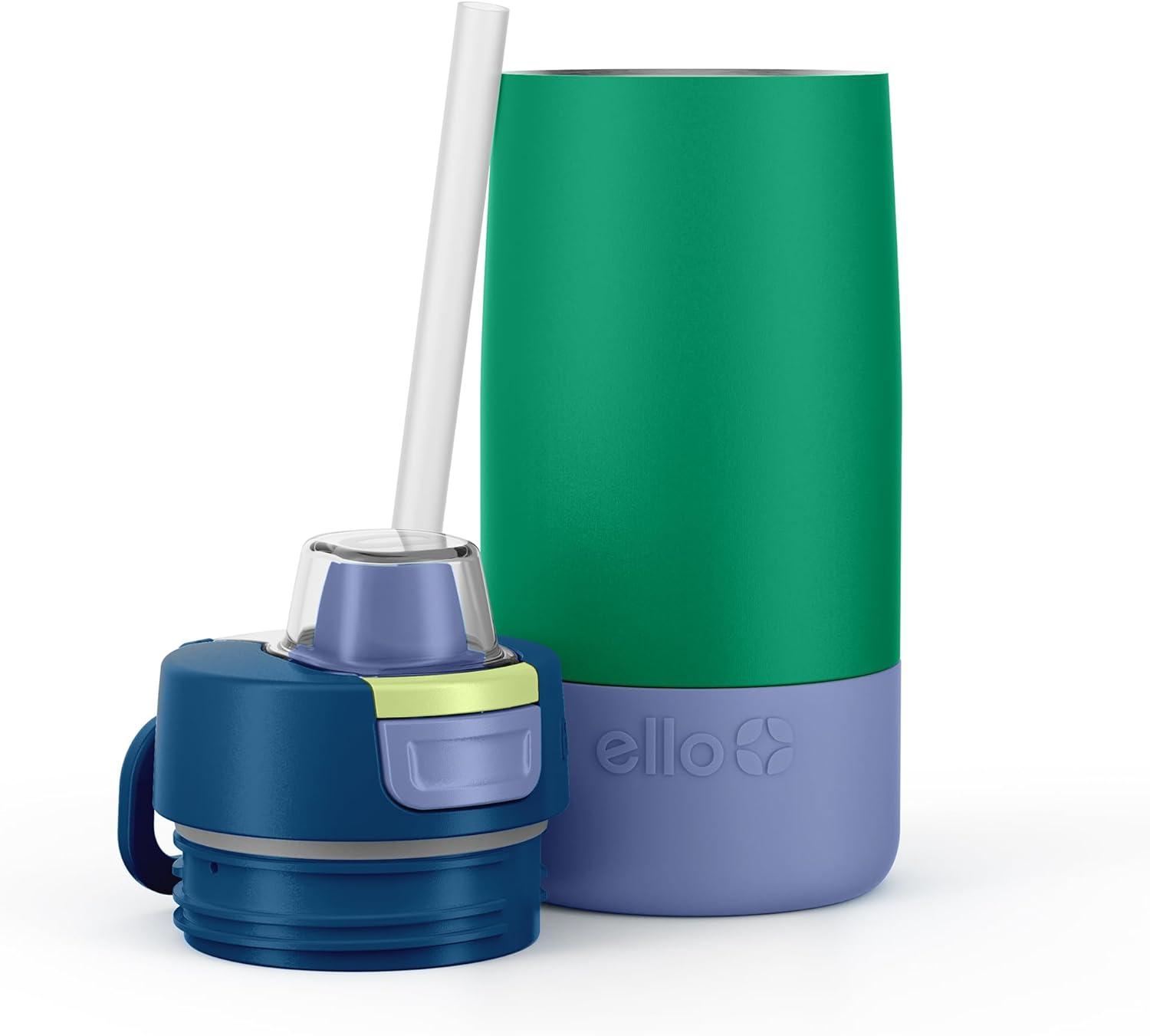 imageEllo Kids Colby 12oz Stainless Steel Insulated Water Bottle with Straw and BuiltIn Silicone Coaster Carrying Handle and LeakProof Locking Lid for School Backpack Lunchbox and Outdoor SportsTropical Wave