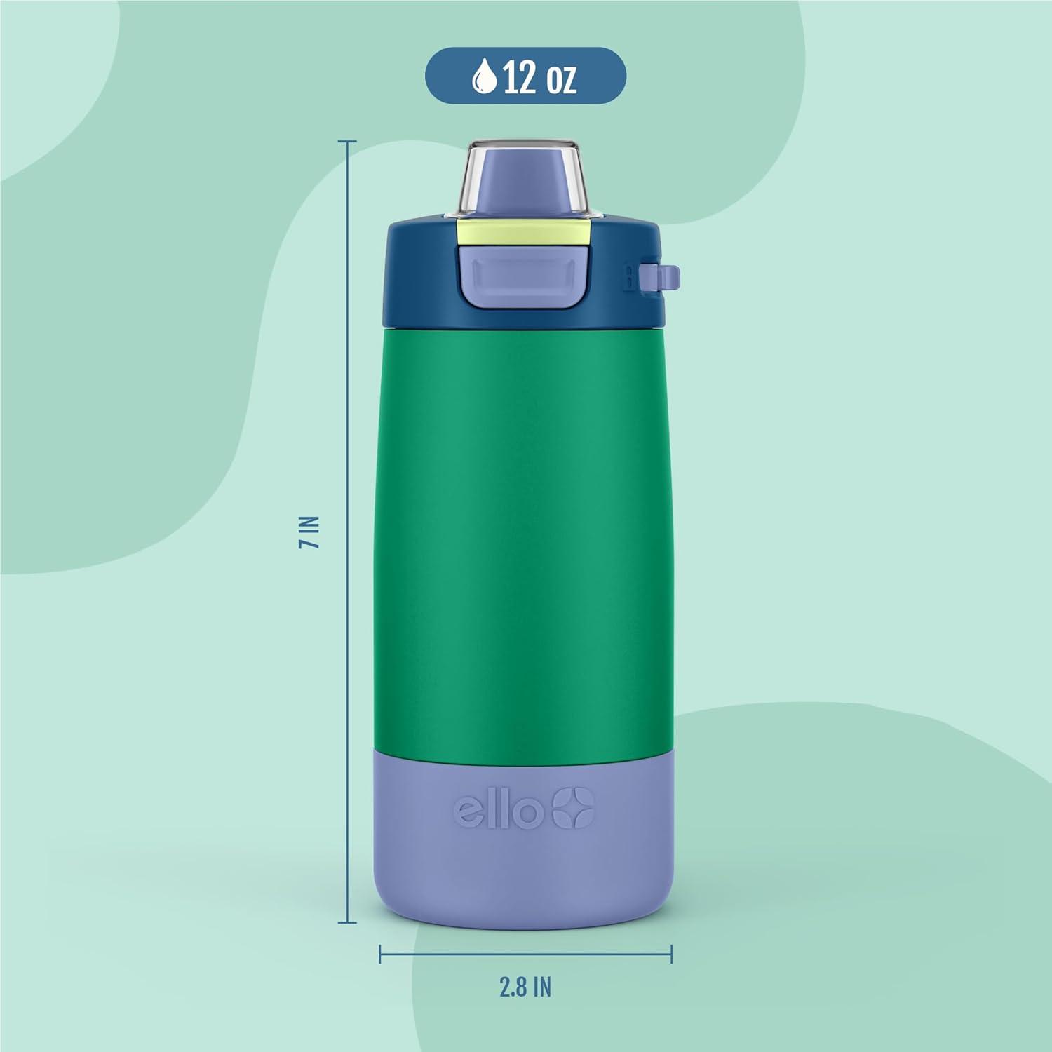 imageEllo Kids Colby 12oz Stainless Steel Insulated Water Bottle with Straw and BuiltIn Silicone Coaster Carrying Handle and LeakProof Locking Lid for School Backpack Lunchbox and Outdoor SportsTropical Wave