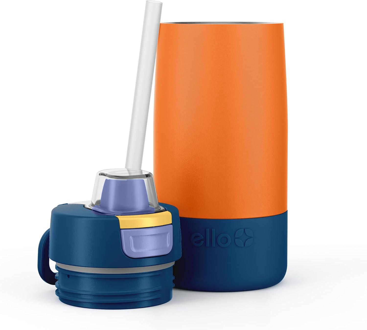 imageEllo Kids Colby 12oz Stainless Steel Insulated Water Bottle with Straw and BuiltIn Silicone Coaster Carrying Handle and LeakProof Locking Lid for School Backpack Lunchbox and Outdoor SportsSunset Splash