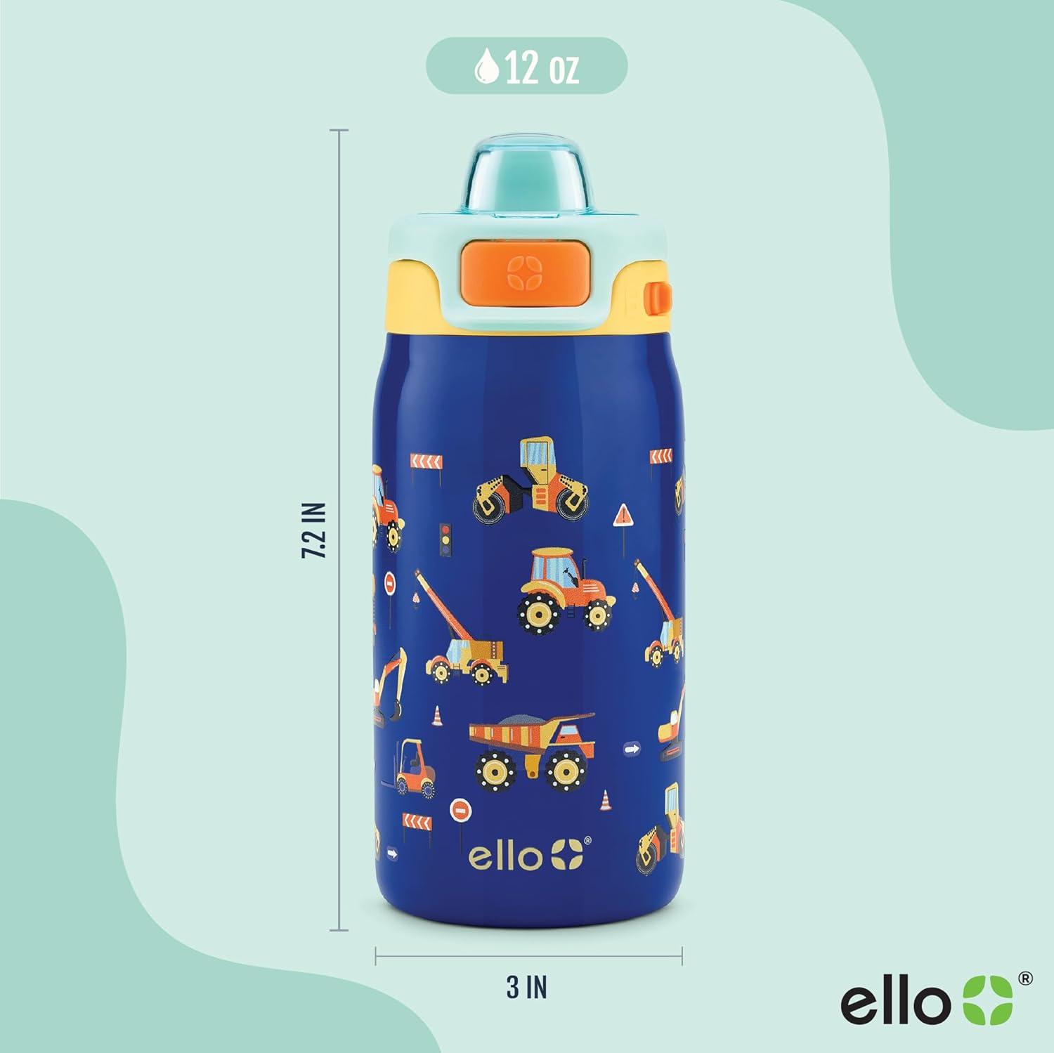 imageEllo Kids Pop ampamp Fill 12oz Water Bottle with Quick Fill Lid DoubleWall Vacuum Insulated Stainless Steel Leak Proof BPA Free Sip ampamp Chug For School Lunchboxes Construction SiteConstruction Site