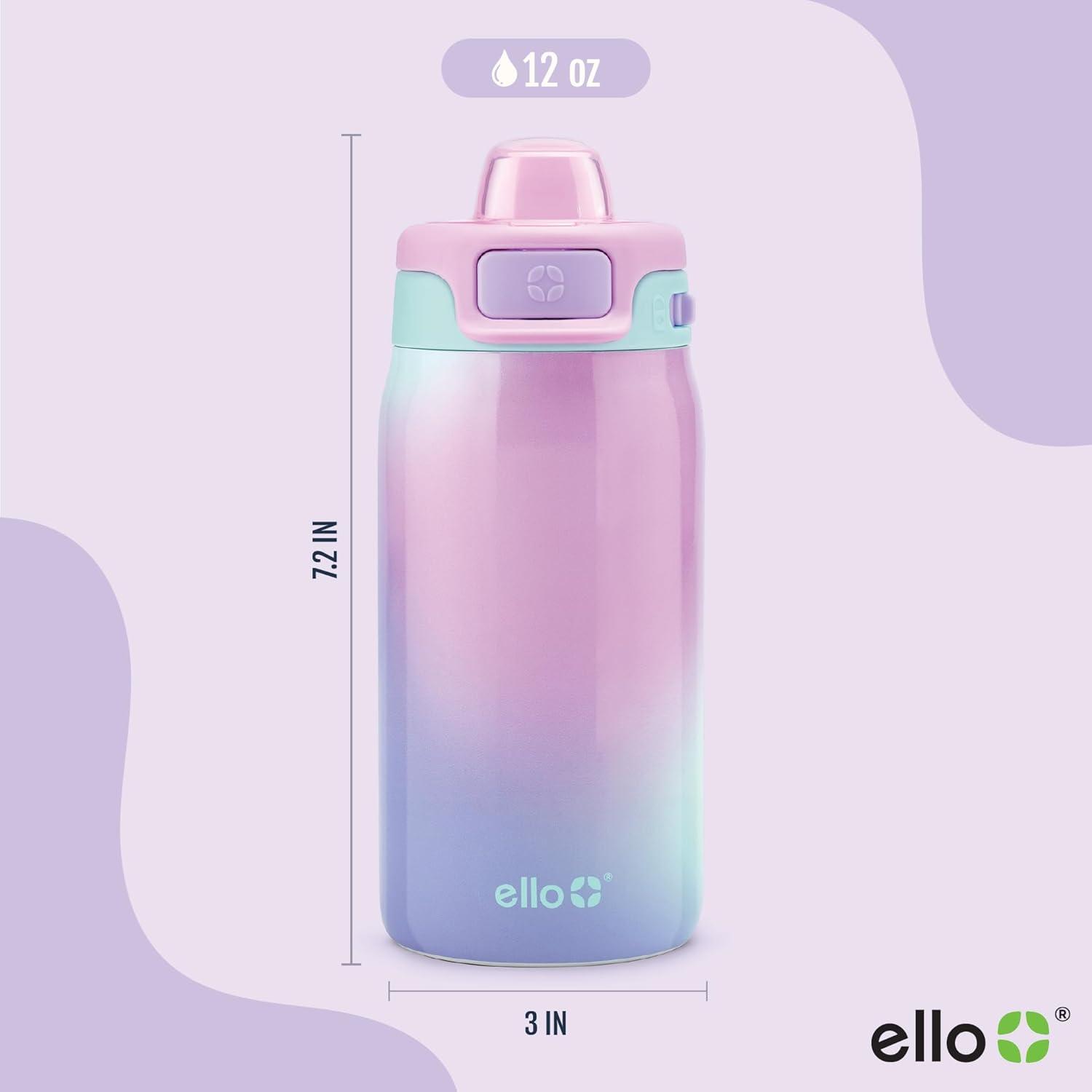 imageEllo Kids Pop ampamp Fill 12oz Water Bottle with Quick Fill Lid DoubleWall Vacuum Insulated Stainless Steel Leak Proof BPA Free Sip ampamp Chug For School Lunchboxes Construction SitePurple Watercolor