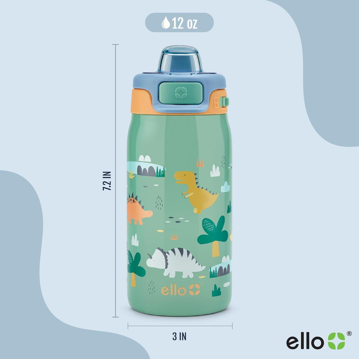 imageEllo Kids Pop ampamp Fill 12oz Water Bottle with Quick Fill Lid DoubleWall Vacuum Insulated Stainless Steel Leak Proof BPA Free Sip ampamp Chug For School Lunchboxes Construction SiteDino