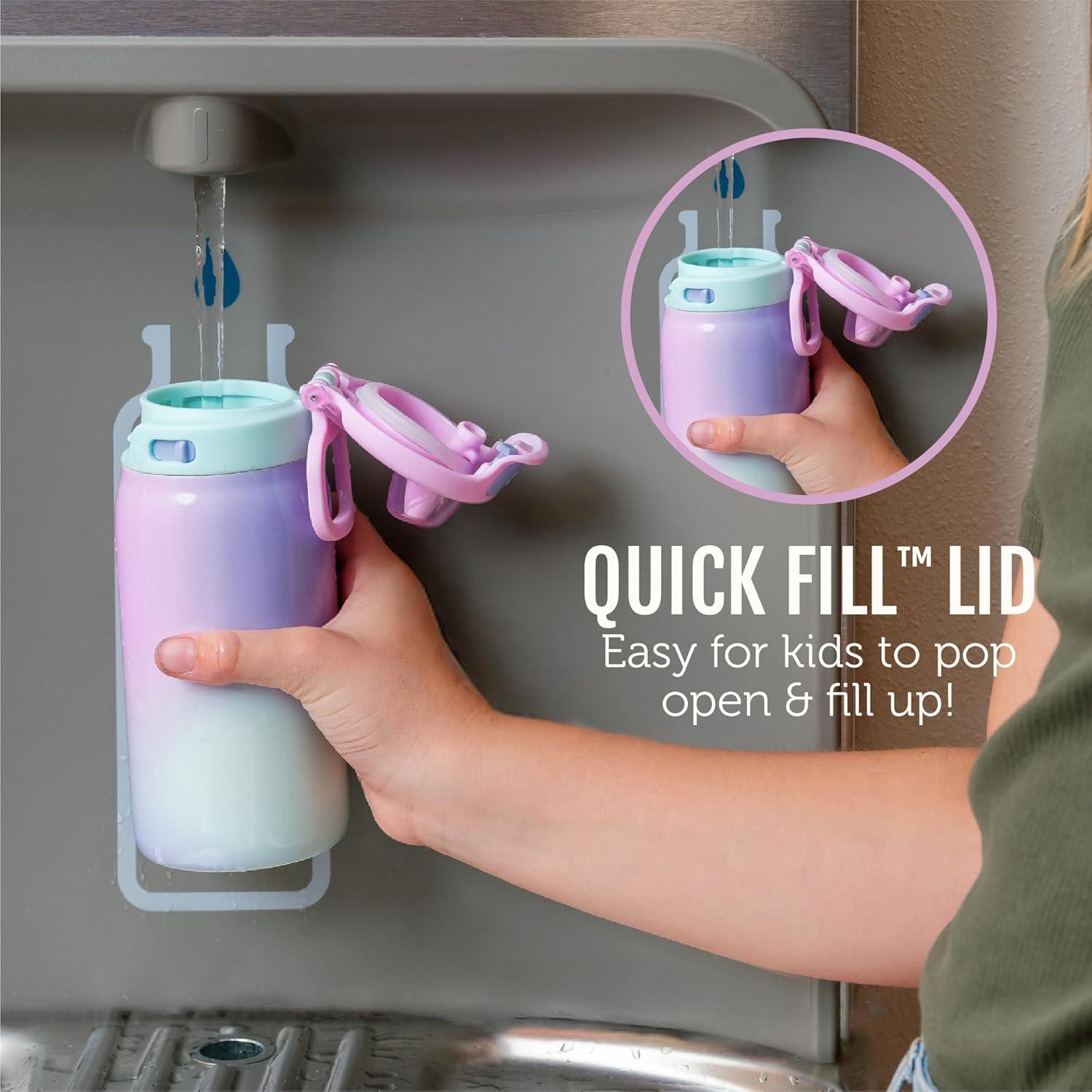 imageEllo Kids Pop ampamp Fill 12oz Water Bottle with Quick Fill Lid DoubleWall Vacuum Insulated Stainless Steel Leak Proof BPA Free Sip ampamp Chug For School Lunchboxes Construction SiteDino