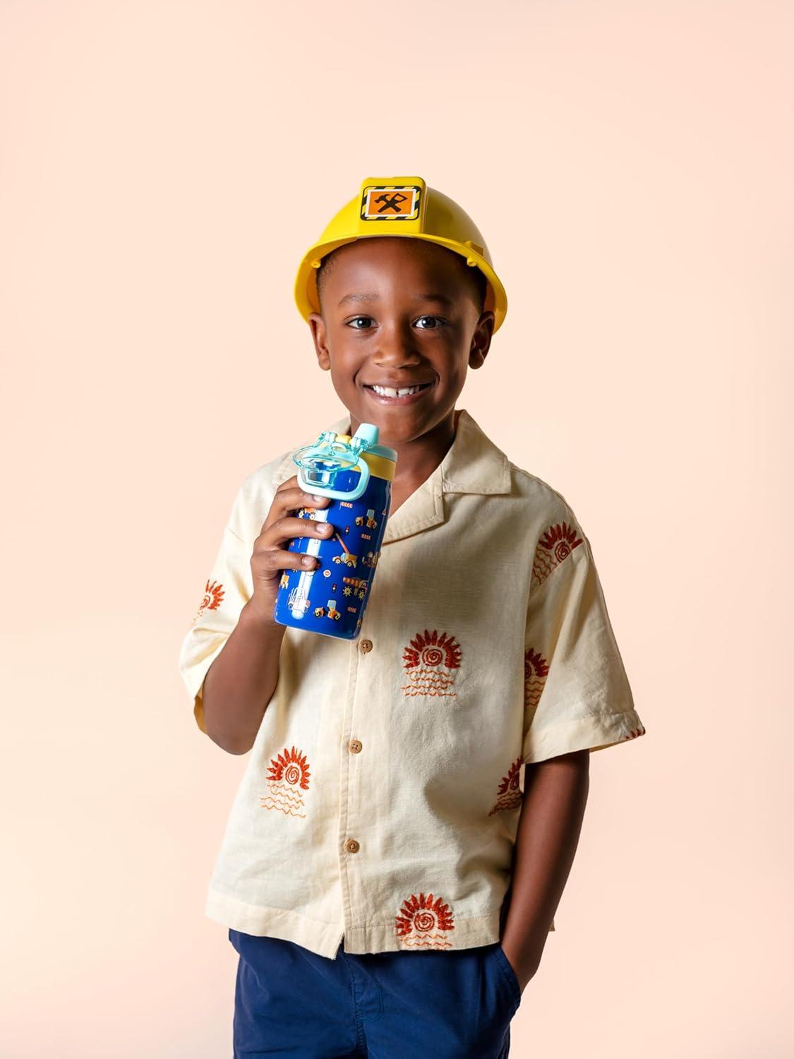 imageEllo Kids Pop ampamp Fill 12oz Water Bottle with Quick Fill Lid DoubleWall Vacuum Insulated Stainless Steel Leak Proof BPA Free Sip ampamp Chug For School Lunchboxes Construction SiteConstruction Site