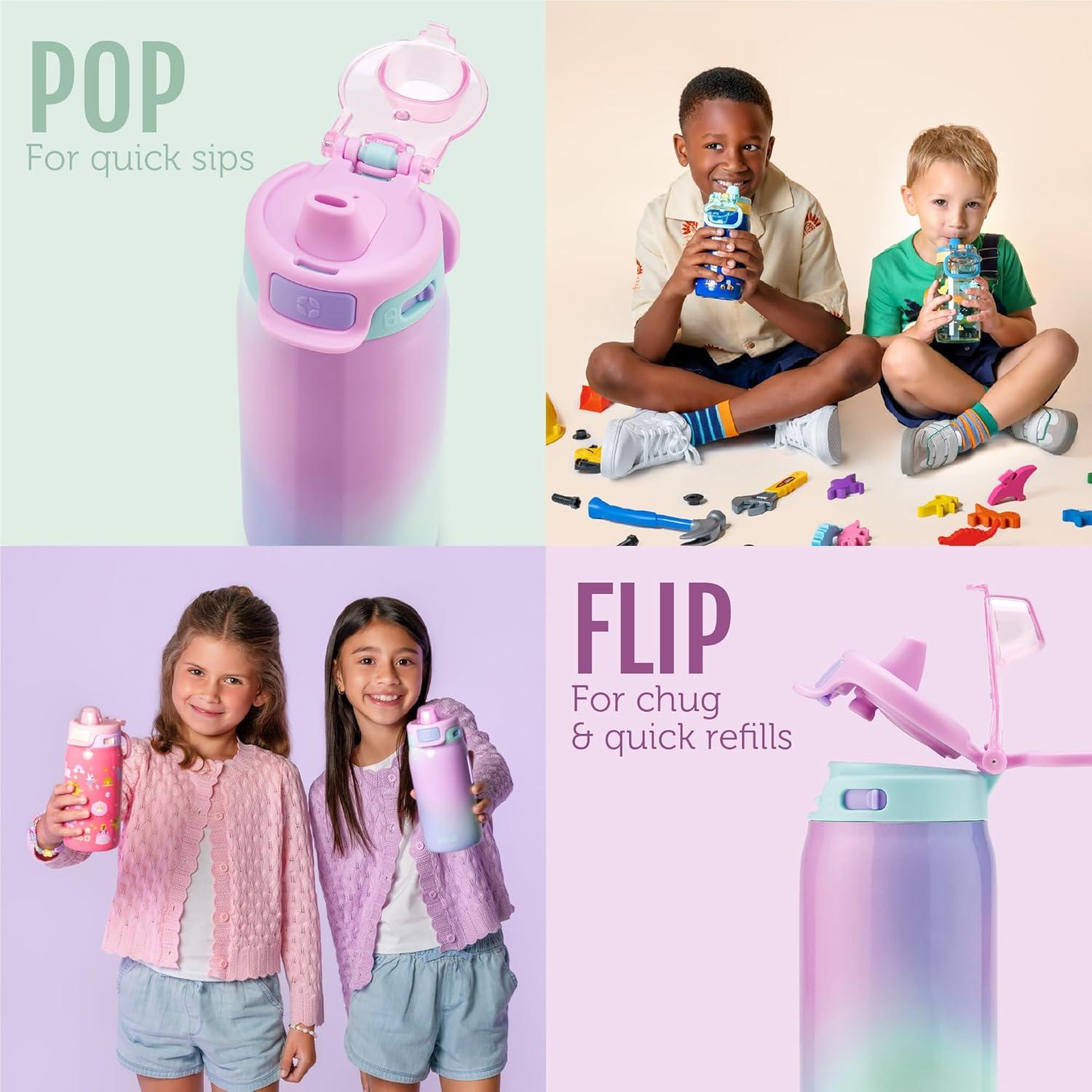 imageEllo Kids Pop ampamp Fill 12oz Water Bottle with Quick Fill Lid DoubleWall Vacuum Insulated Stainless Steel Leak Proof BPA Free Sip ampamp Chug For School Lunchboxes Construction SiteRoyal Palace