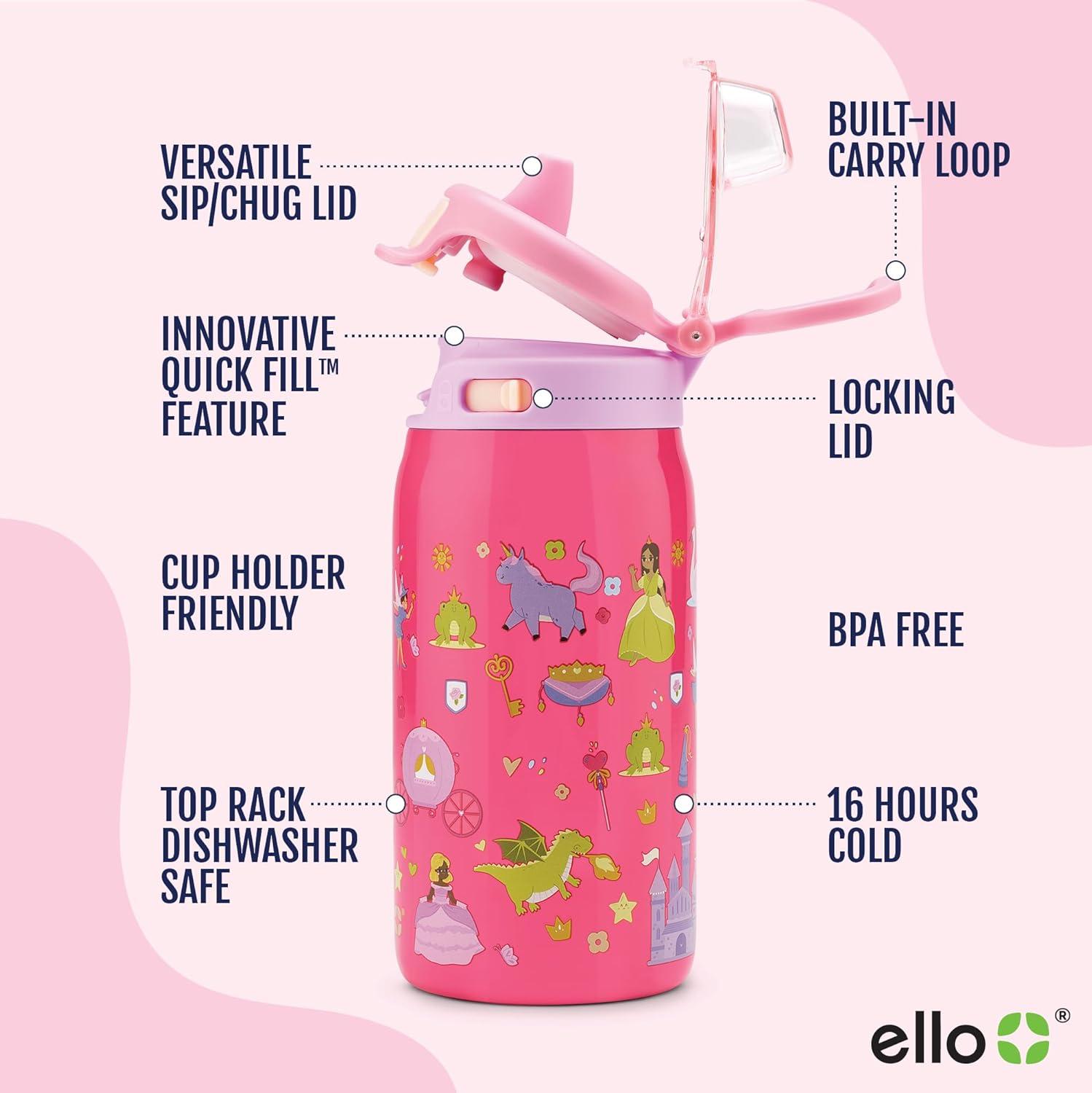 imageEllo Kids Pop ampamp Fill 12oz Water Bottle with Quick Fill Lid DoubleWall Vacuum Insulated Stainless Steel Leak Proof BPA Free Sip ampamp Chug For School Lunchboxes Construction SiteRoyal Palace
