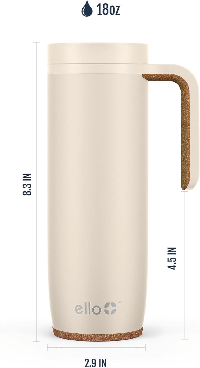 imageEllo Magnet 18oz Vacuum Insulated Stainless Steel Travel Mug with Side Handle and LeakProof Slider Lid and Builtin Coaster Keeps Hot for 5 HoursLimestone