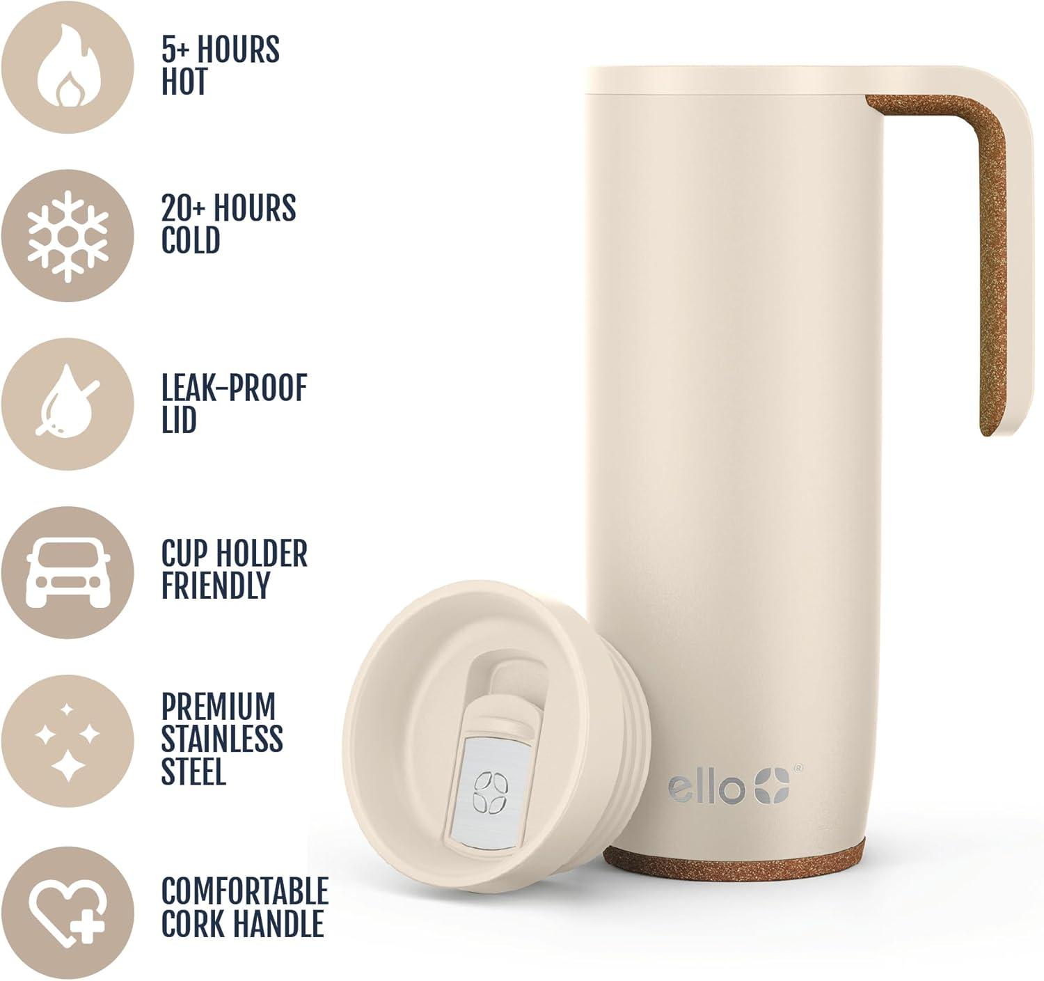 imageEllo Magnet 18oz Vacuum Insulated Stainless Steel Travel Mug with Side Handle and LeakProof Slider Lid and Builtin Coaster Keeps Hot for 5 HoursLimestone