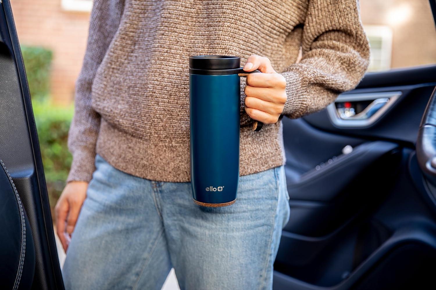 imageEllo Magnet 18oz Vacuum Insulated Stainless Steel Travel Mug with Side Handle and LeakProof Slider Lid and Builtin Coaster Keeps Hot for 5 HoursPoseidon
