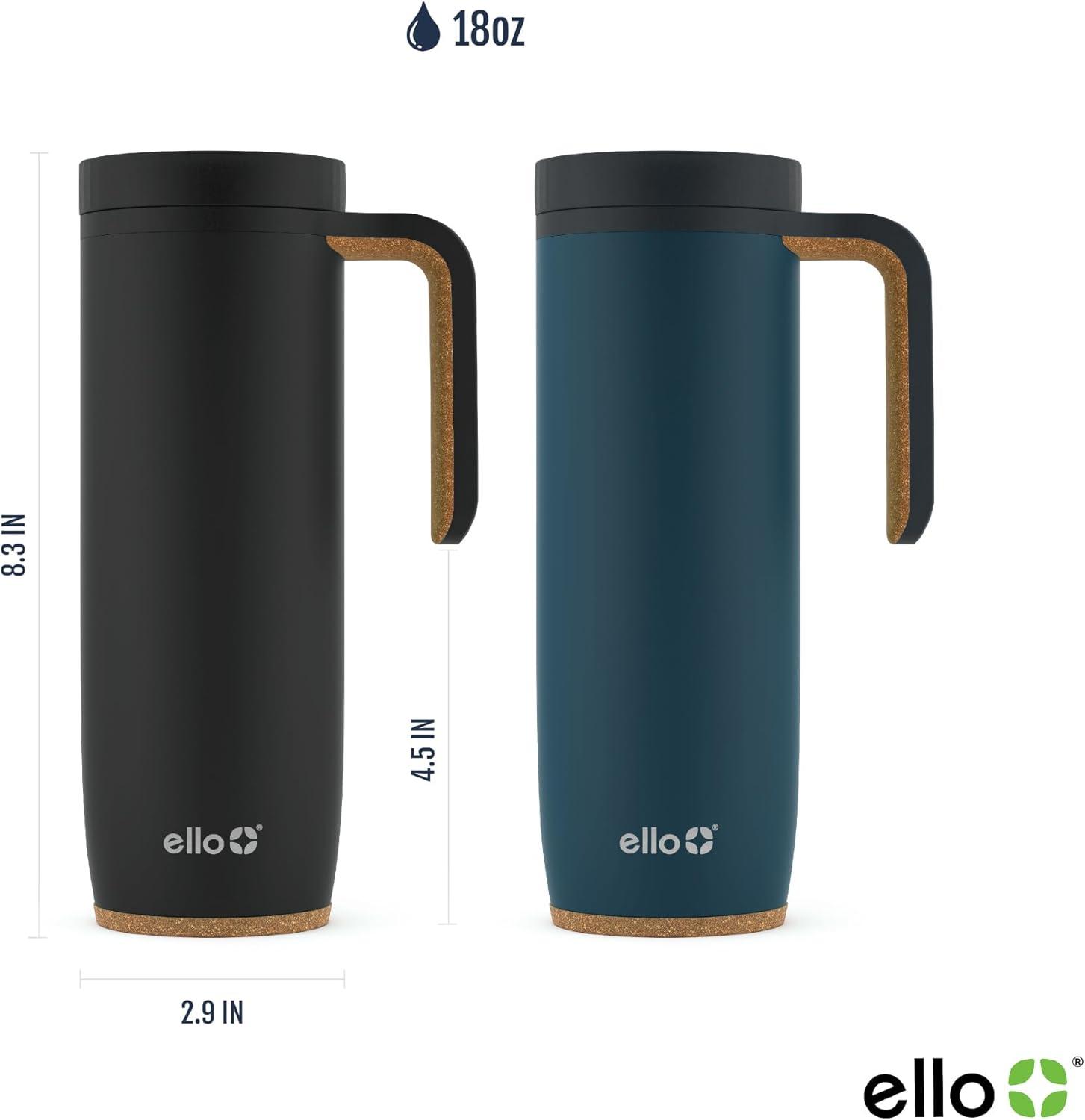 imageEllo Magnet 18oz Vacuum Insulated Stainless Steel Travel Mug with Side Handle and LeakProof Slider Lid and Builtin Coaster Keeps Hot for 5 HoursPoseidon