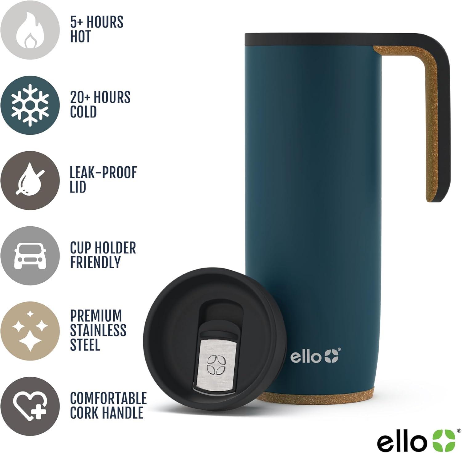 imageEllo Magnet 18oz Vacuum Insulated Stainless Steel Travel Mug with Side Handle and LeakProof Slider Lid and Builtin Coaster Keeps Hot for 5 HoursPoseidon
