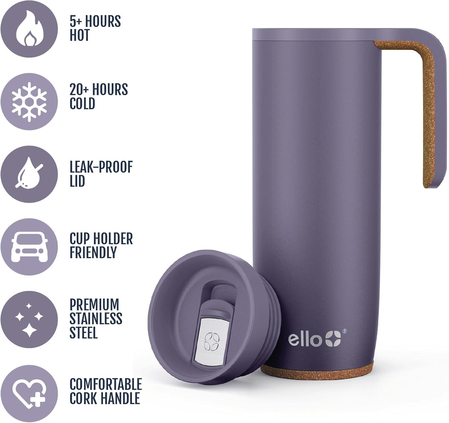 imageEllo Magnet 18oz Vacuum Insulated Stainless Steel Travel Mug with Side Handle and LeakProof Slider Lid and Builtin Coaster Keeps Hot for 5 HoursShadow