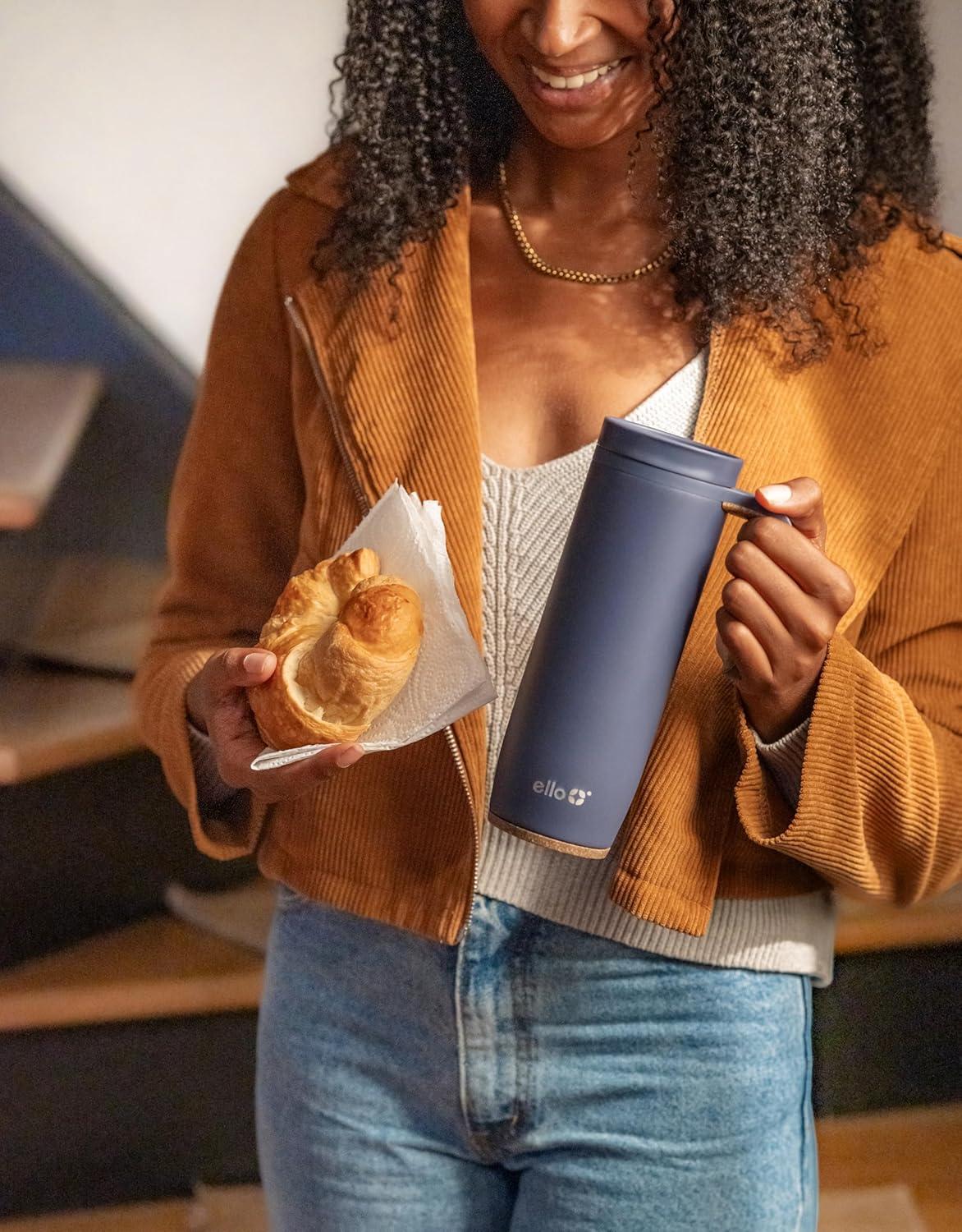 imageEllo Magnet 18oz Vacuum Insulated Stainless Steel Travel Mug with Side Handle and LeakProof Slider Lid and Builtin Coaster Keeps Hot for 5 HoursShadow