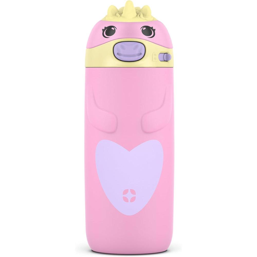 imageEllo Ellies 12oz Vacuum Insulated Stainless Steel Kids Water Bottle with Straw and Builtin Carrying Handle and LeakProof Locking Lid for School Backpack Lunchbox and Outdoor Sports PandaUnicorn