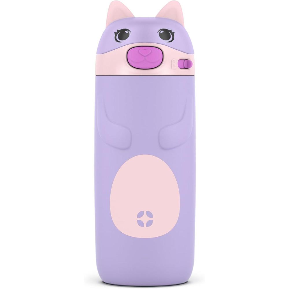 imageEllo Ellies 12oz Vacuum Insulated Stainless Steel Kids Water Bottle with Straw and Builtin Carrying Handle and LeakProof Locking Lid for School Backpack Lunchbox and Outdoor Sports PandaCat