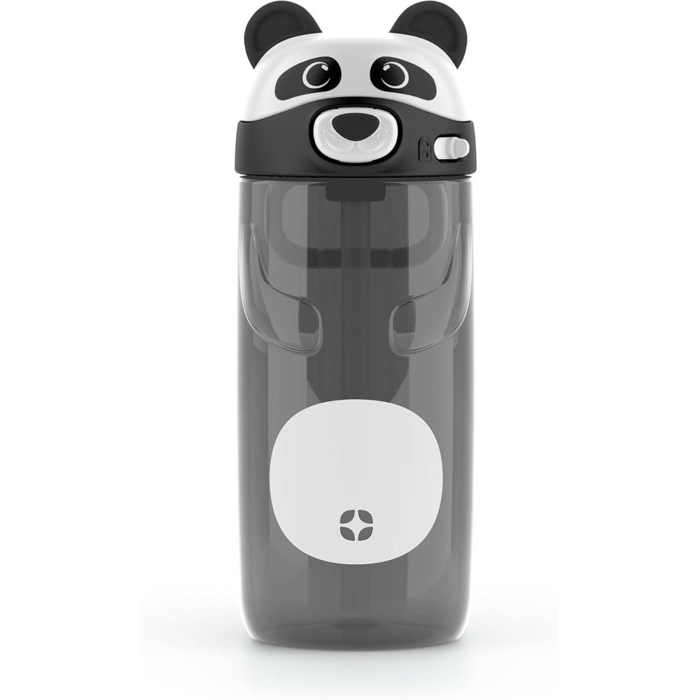 imageEllo Ellies 16oz Plastic Kids Water Bottle with Straw and Builtin Carrying Handle and LeakProof Locking Lid for School backpack Lunchbox and Outdoor Sports PigPanda